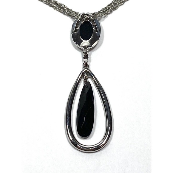 Monet Necklace Silver Tone Black Teardrop Pendant Rhinestones 16”+1.5” - Picture 6 of 9